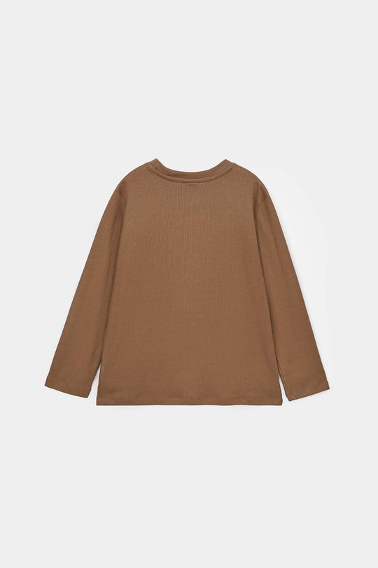 Boys 2x1 Rib T-Shirt Mock Neck - Brown
