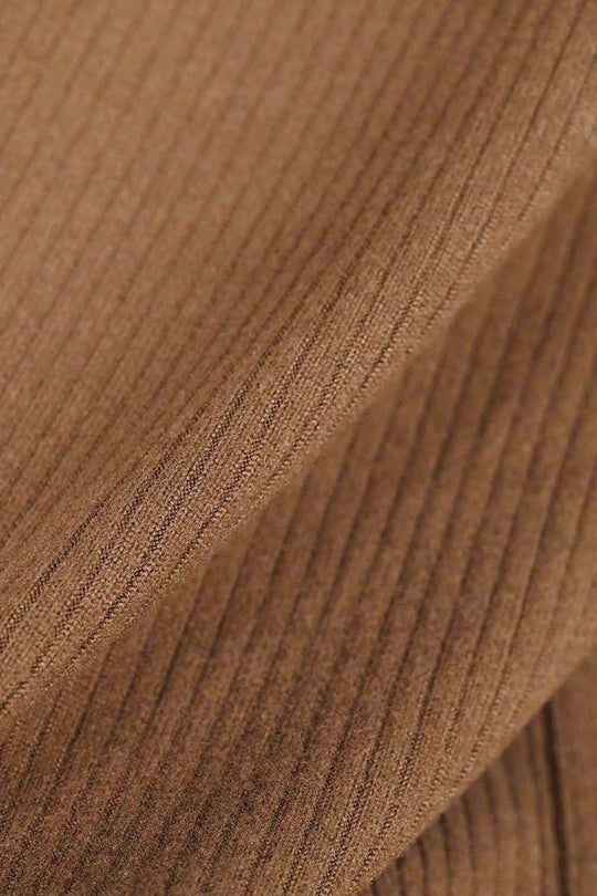 Boys 2x1 Rib T-Shirt Mock Neck - Brown