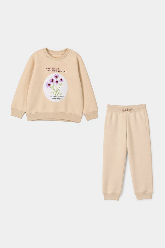 Girls Cotton Jersey 2 Pcs Suit Find the Bloom-BROWN