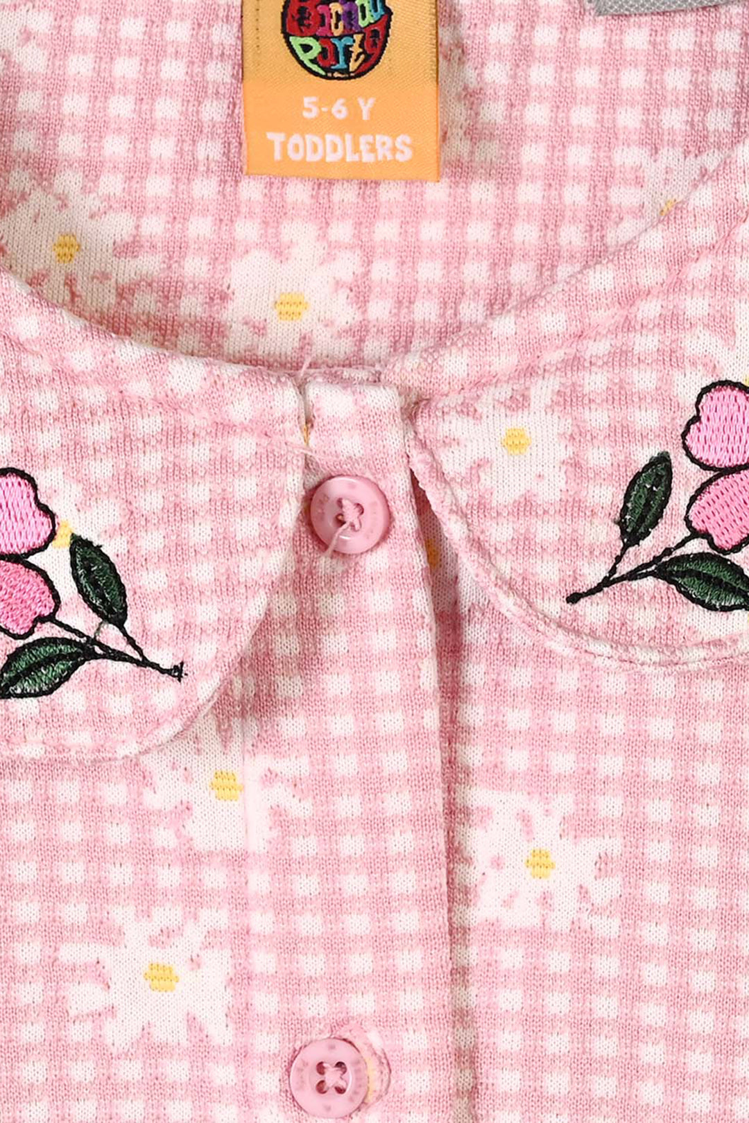 Girls Poly Crinkle 2 Pcs Suit Flowers on Collars-Pink