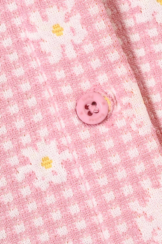 Girls Poly Crinkle 2 Pcs Suit Flowers on Collars-Pink