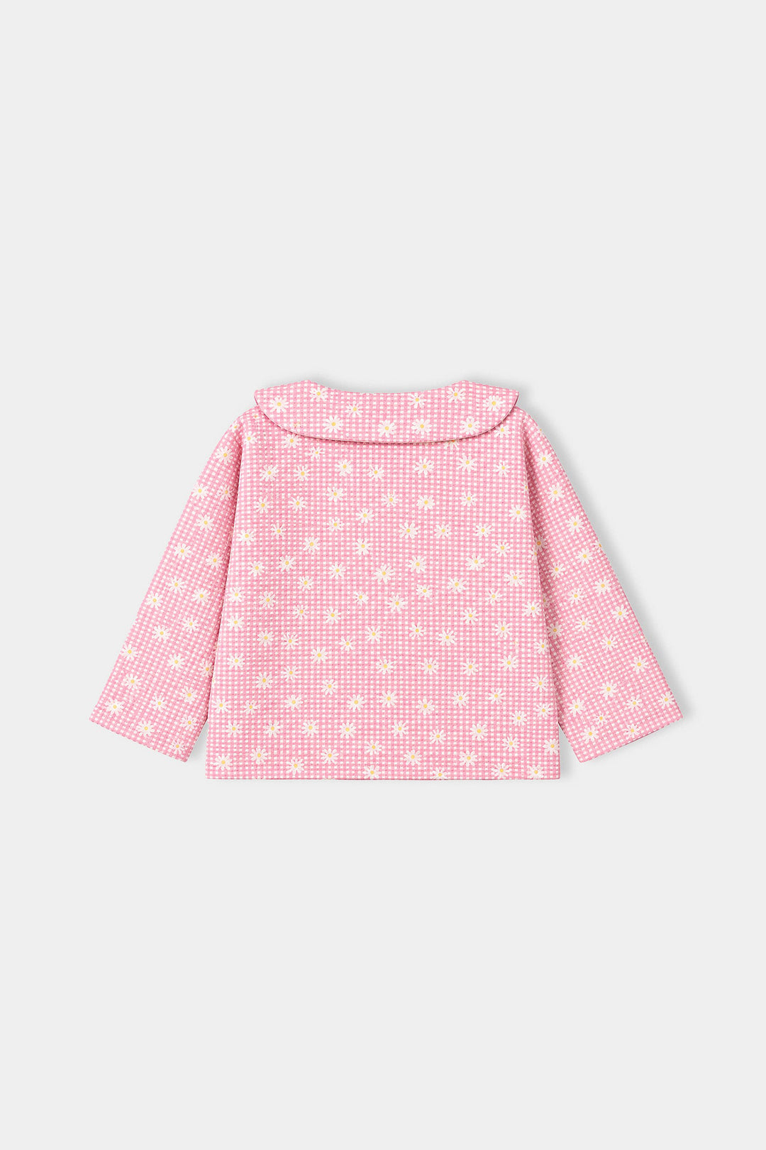 Girls Poly Crinkle 2 Pcs Suit Flowers on Collars-Pink