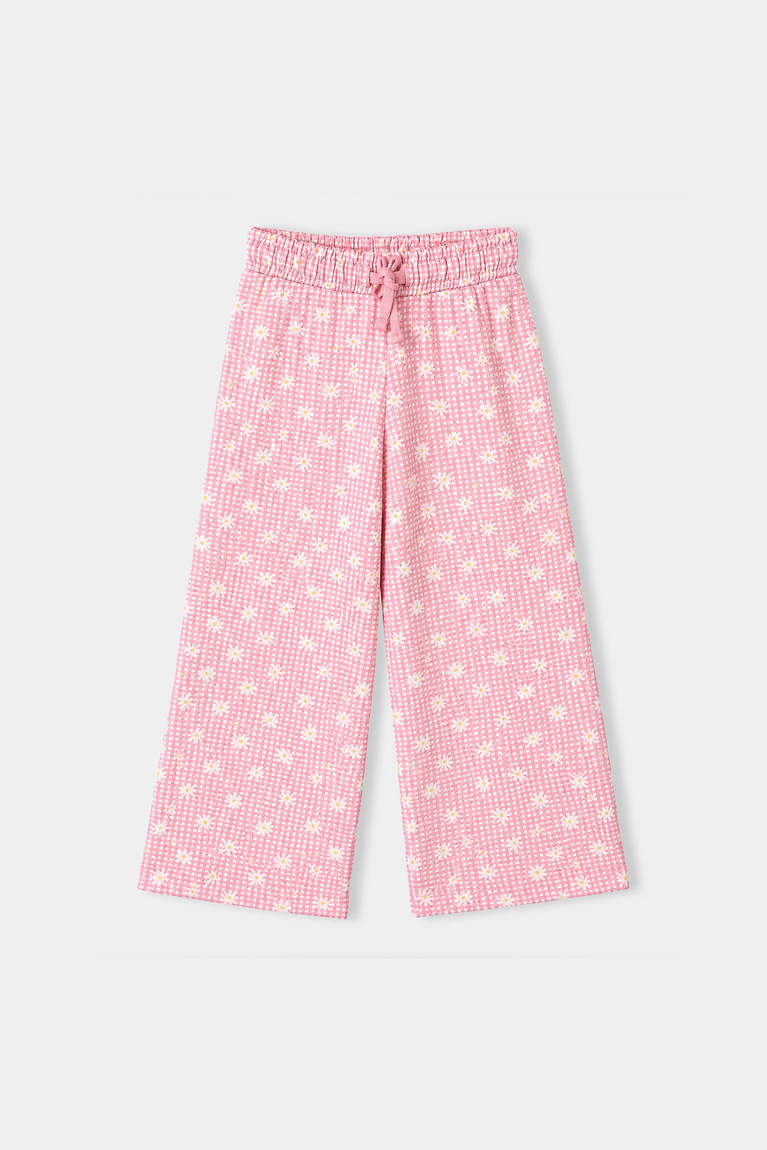 Girls Poly Crinkle 2 Pcs Suit Flowers on Collars-Pink