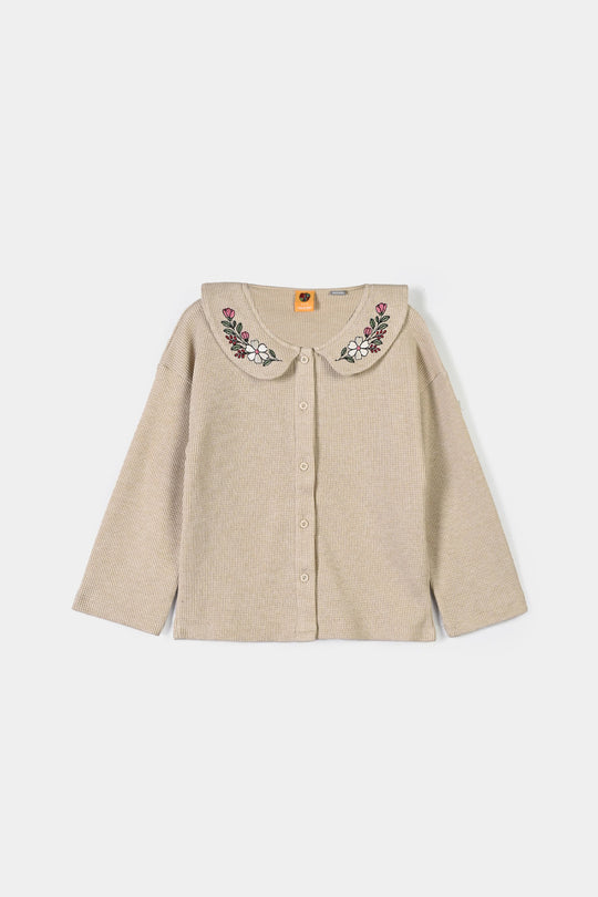 Girls Cotton Jersey 2 Pcs Suit Flower Bunch-BROWN