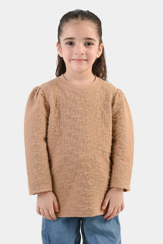 Girls Lycra Jersey T-Shirt Grayish Gamboge - BROWN