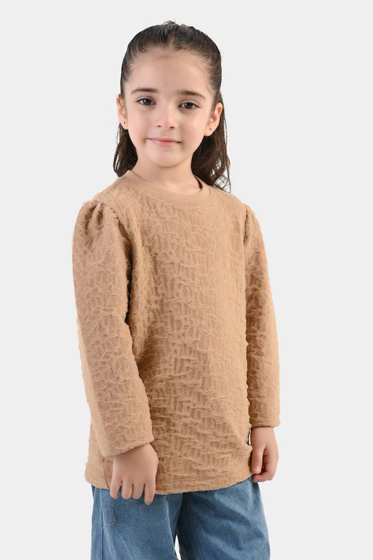 Girls Lycra Jersey T-Shirt Grayish Gamboge - BROWN