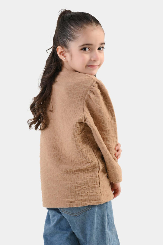 Girls Lycra Jersey T-Shirt Grayish Gamboge - BROWN