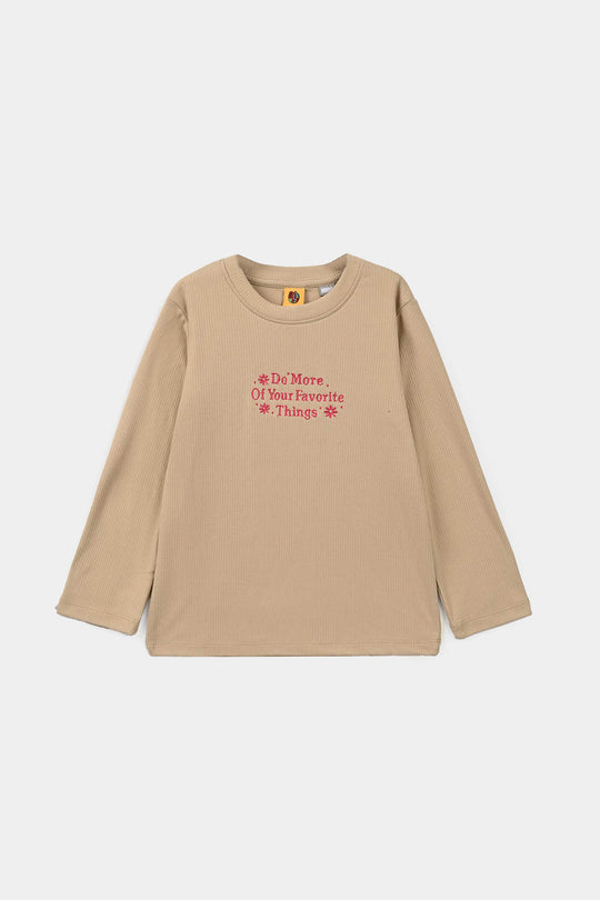 Girls 2x1 Rib T-Shirt Do More - Brown