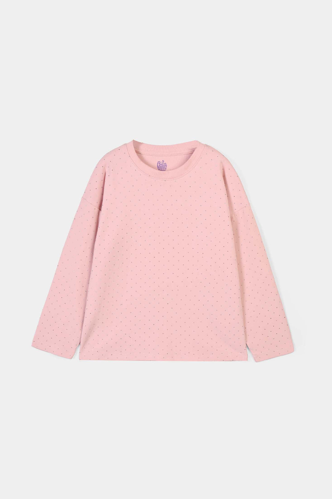 Girls Lycra Jersey T-Shirt Silver Studs-PINK