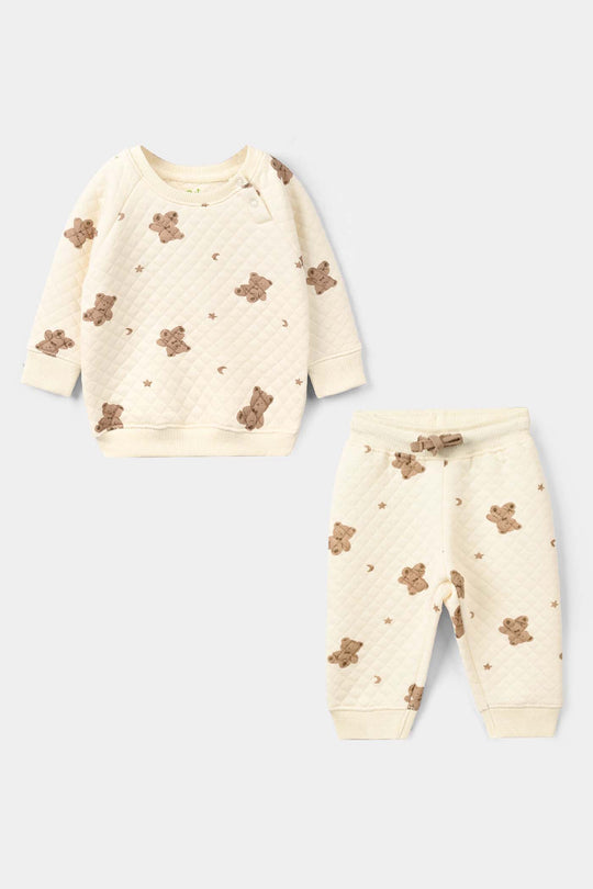 Infant Boys Quilted 2 Pcs Suit Teddy - Off White