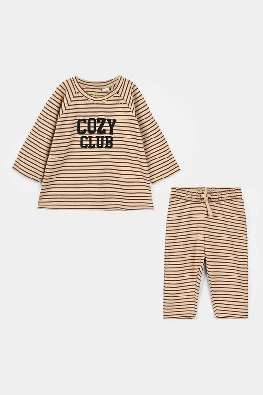 Infant Boys Velour 2 Pcs Suit Cozy Club - Brown
