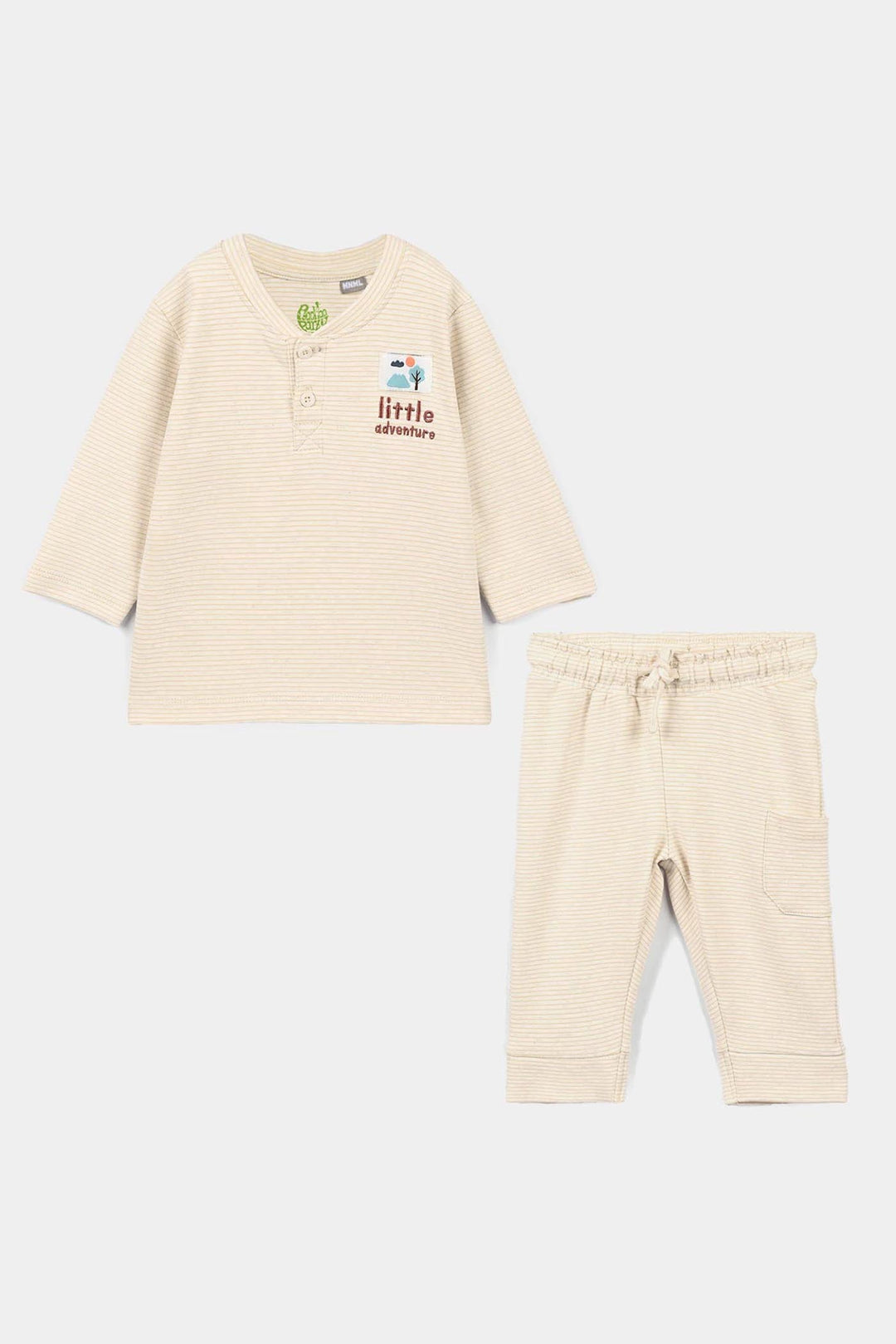 Infant Boys Yarn Dyed 2 Pcs Suit Little Explorer - Off White