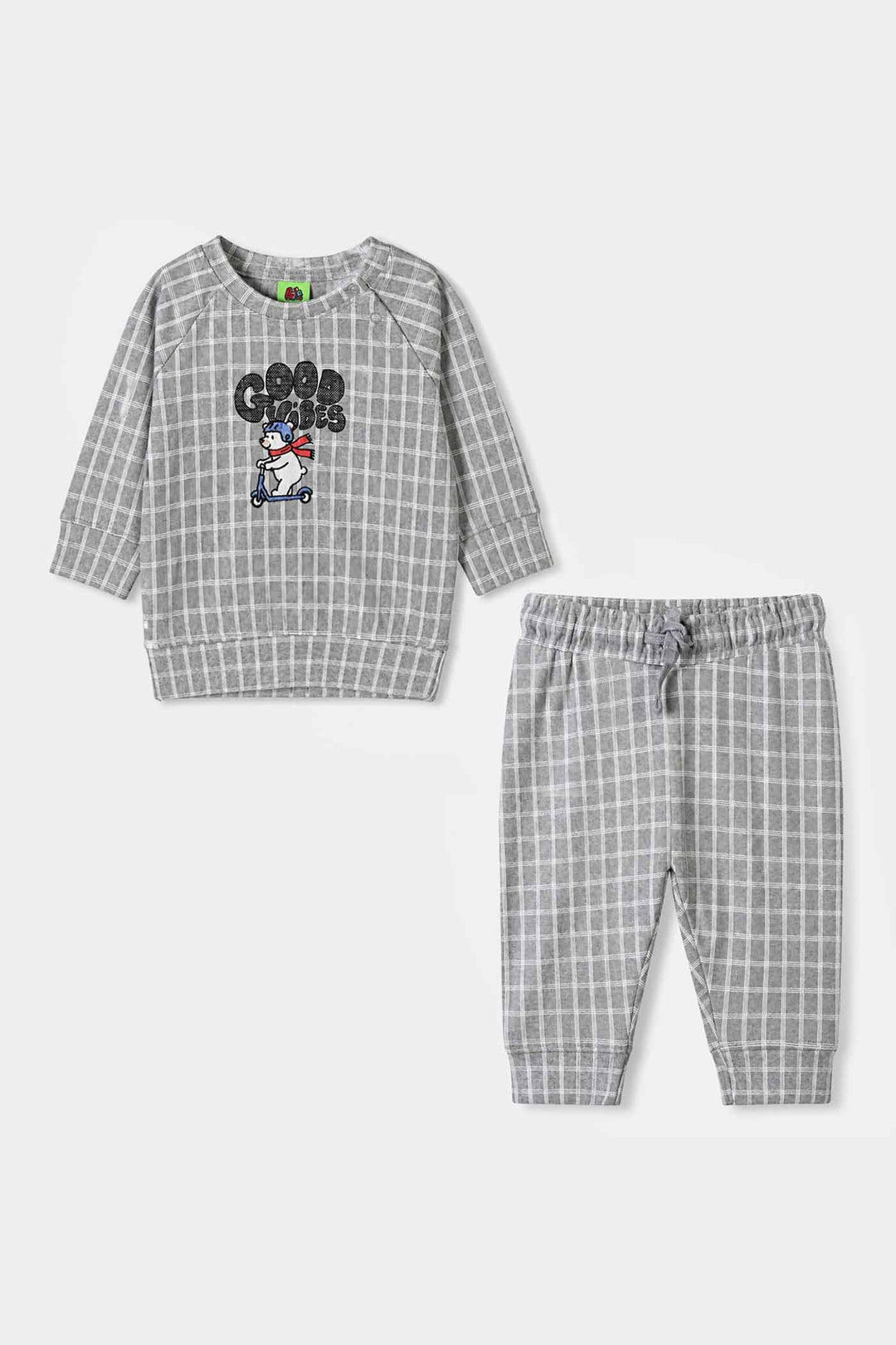Infant Boys Cotton Jersey 2Pcs Suit Checkered-GREY