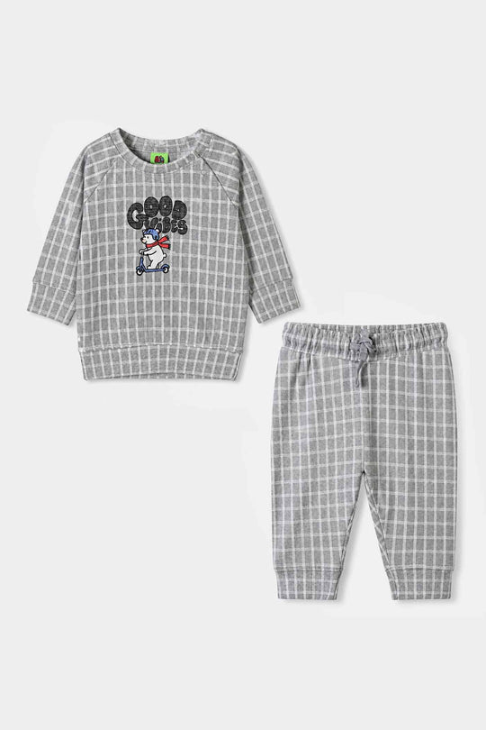 Infant Boys Cotton Jersey 2Pcs Suit Checkered-GREY