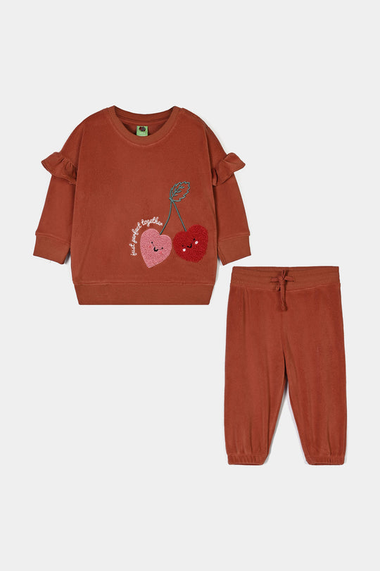 Infant Girls Velour 2Pcs Suit Strawberry-ORANGE