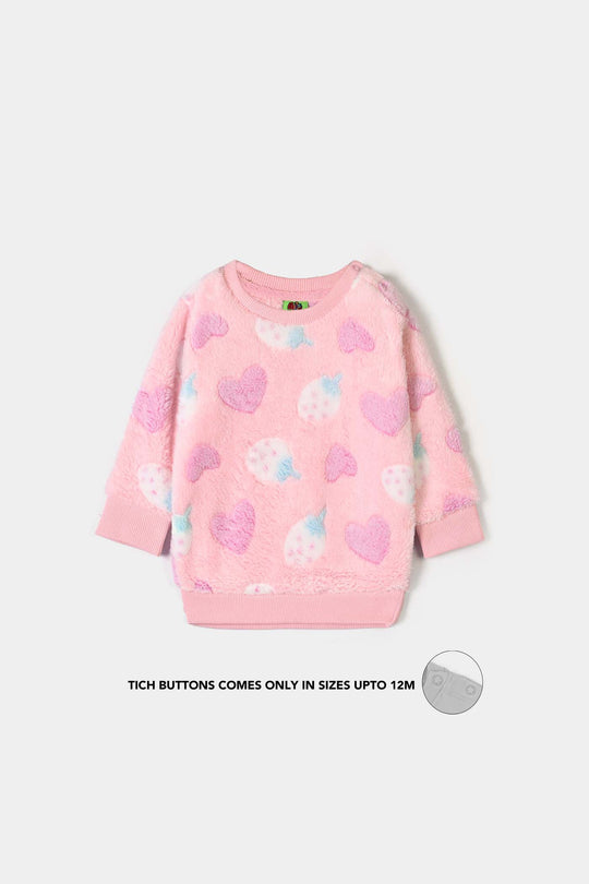 Infant Girls Sherpa 2Pcs Suit Strawberry - PINK