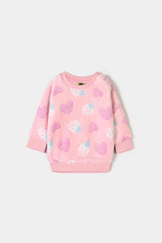 Infant Girls Sherpa 2Pcs Suit Strawberry - PINK