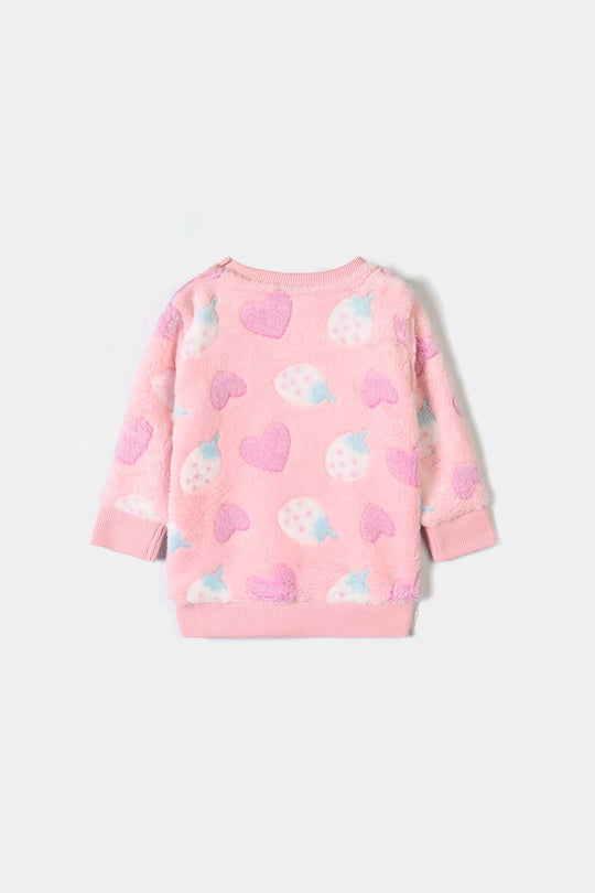 Infant Girls Sherpa 2Pcs Suit Strawberry - PINK