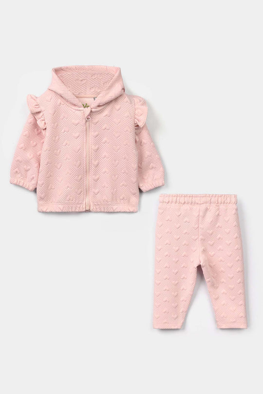 Infant Girls Quilted 2 Pcs Suit Hearts - Pink