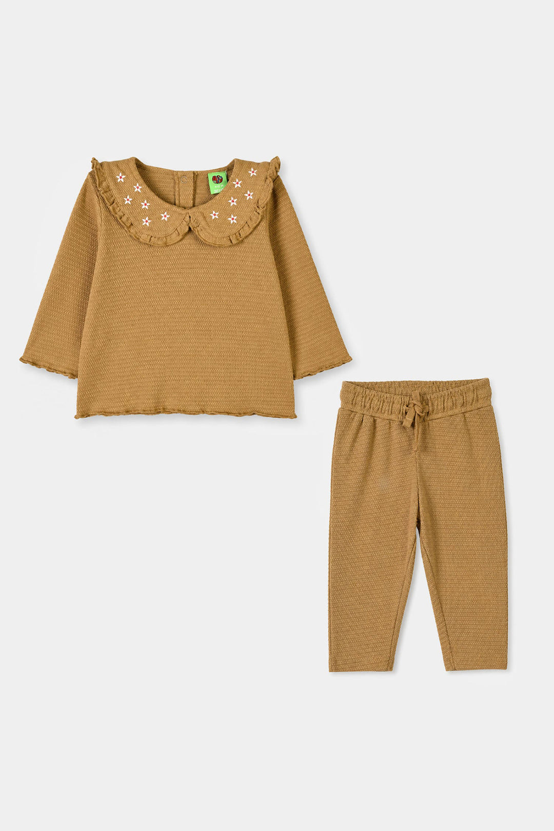 Infant Girls Cotton Jersey 2Pcs Suit Frill Style-BROWN
