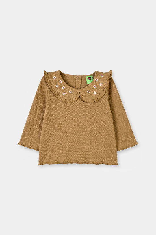 Infant Girls Cotton Jersey 2Pcs Suit Frill Style-BROWN