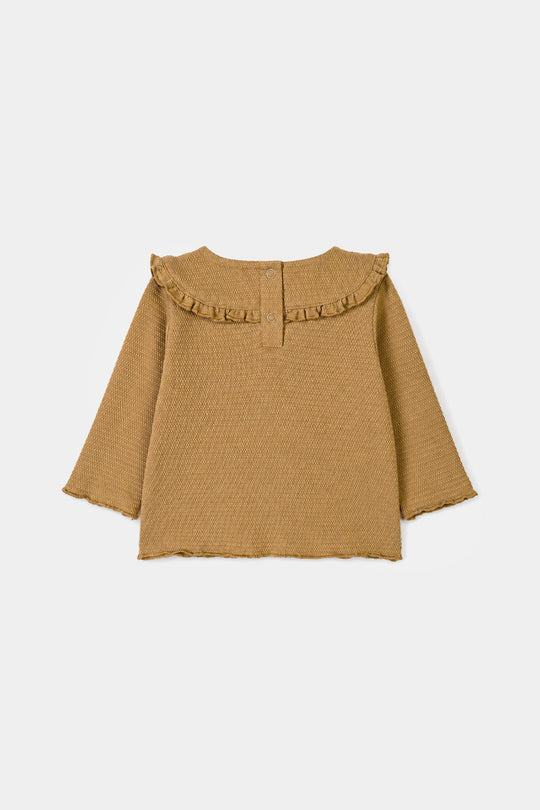 Infant Girls Cotton Jersey 2Pcs Suit Frill Style-BROWN
