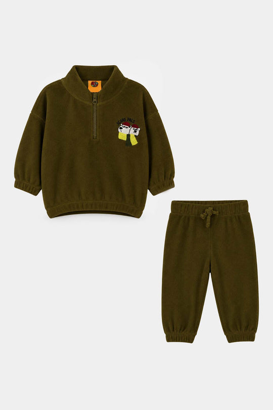 Infant Boys Velour 2Pcs Suit Scarfs Pals-GREEN