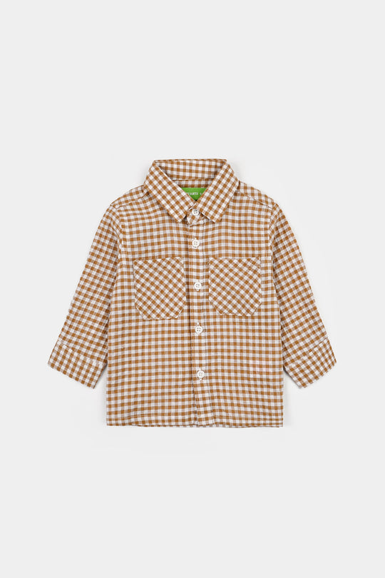 Infant Boys Yarn Dyed Shirt F/S (Full Of Fun)-Light/BROWN