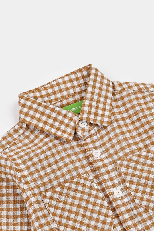 Infant Boys Yarn Dyed Shirt F/S (Full Of Fun)-Light/BROWN