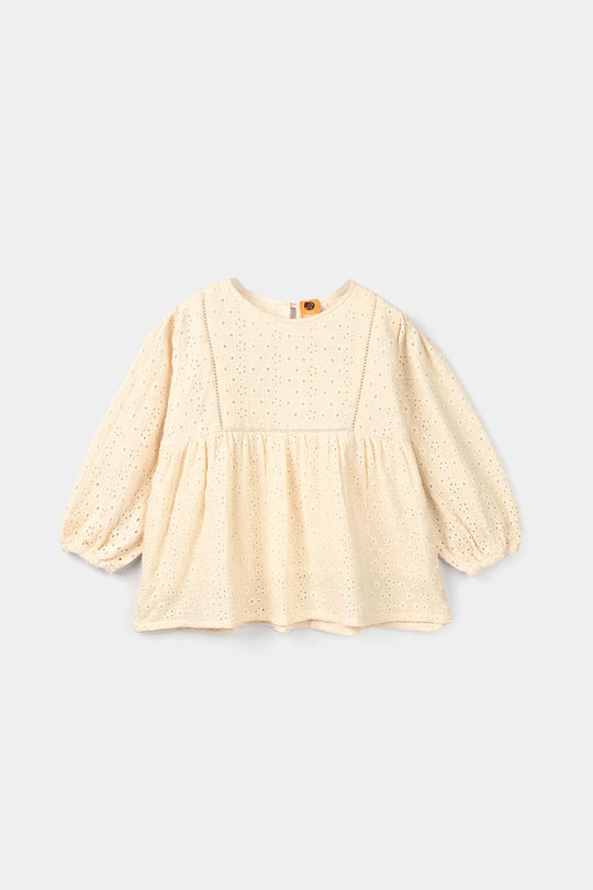 Girls Gauze Emb Top Wild Flower-Off White