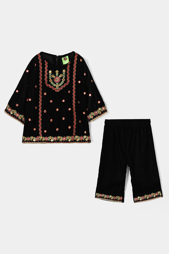 Infant Girls Velvet 2Pcs Dilnaz - BLACK