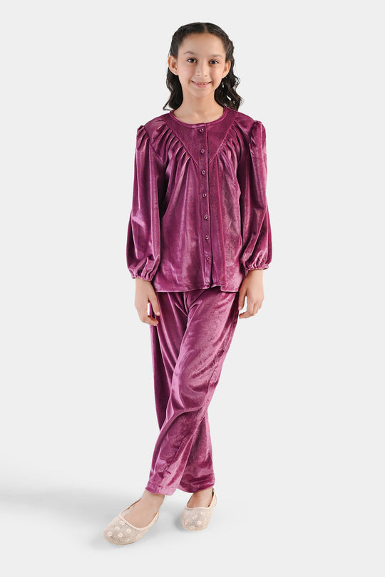 Girls Velvet Co-Ord Set Raspberry