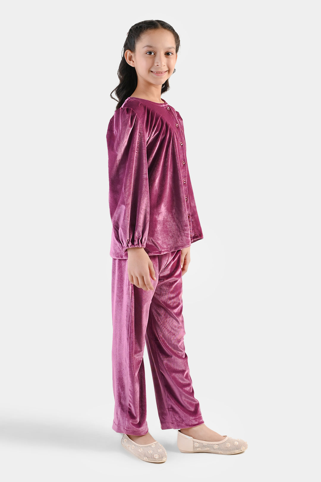 Girls Velvet Co-Ord Set Raspberry