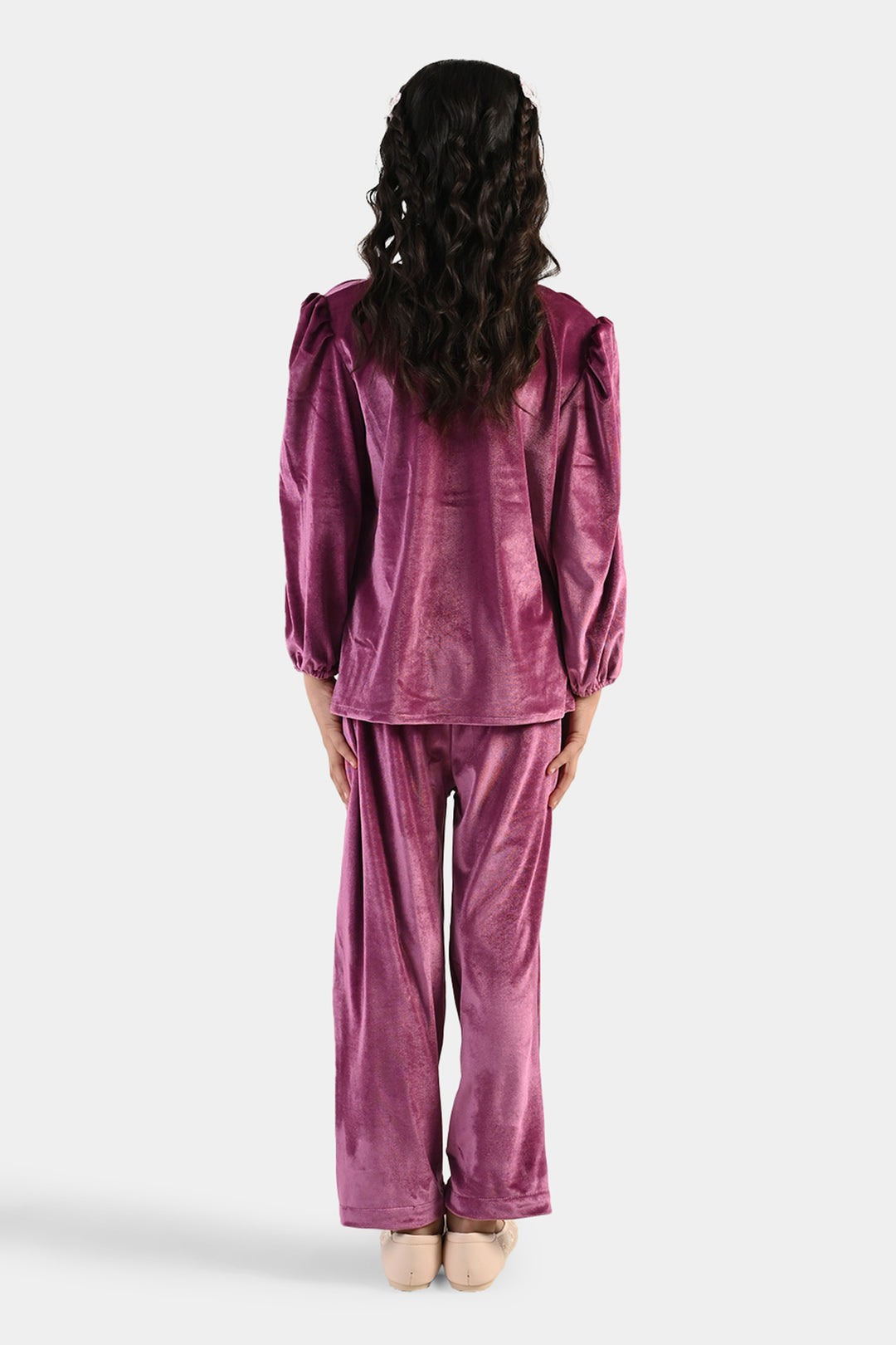 Girls Velvet Co-Ord Set Raspberry