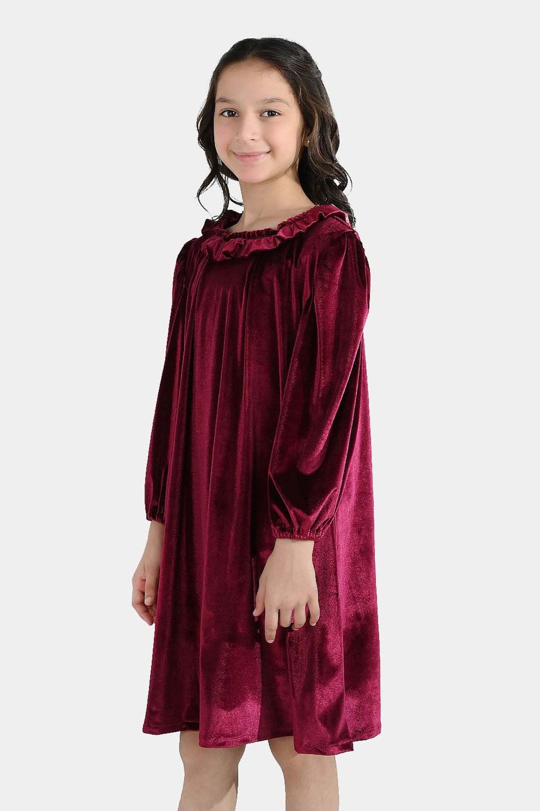 Girls Velvet Casual Frock Dream-MAROON