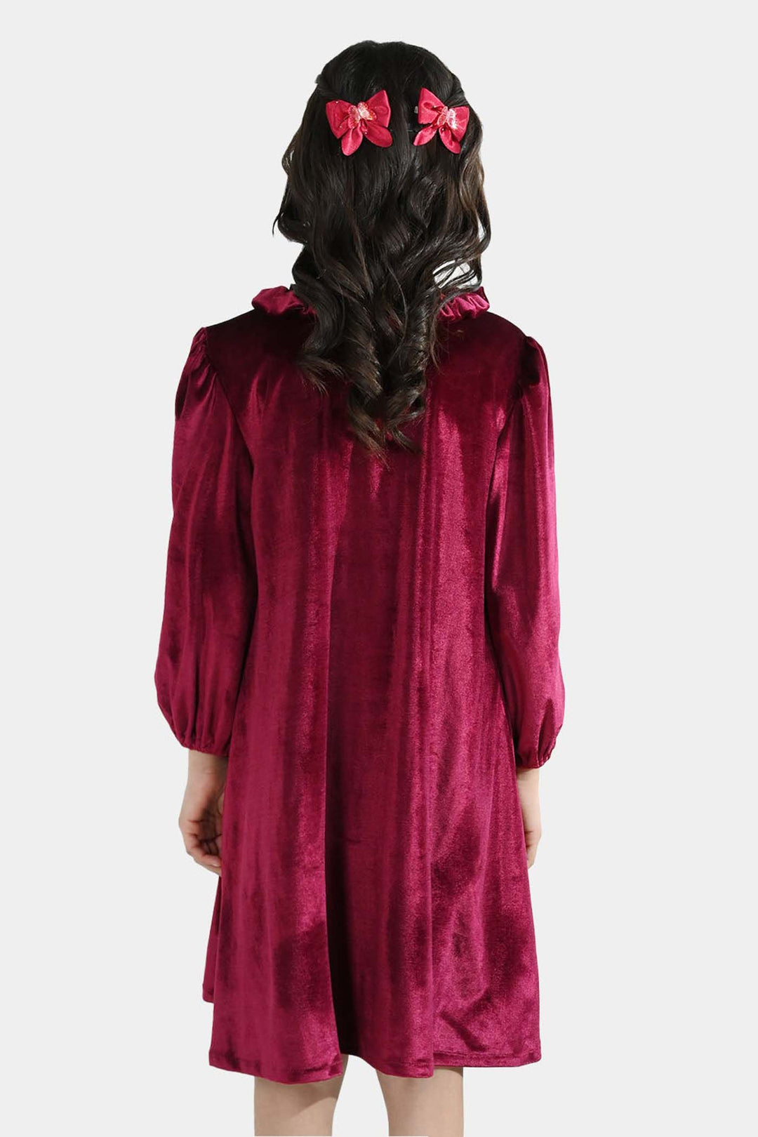 Girls Velvet Casual Frock Dream-MAROON