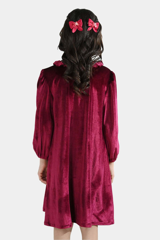 Girls Velvet Casual Frock Dream-MAROON