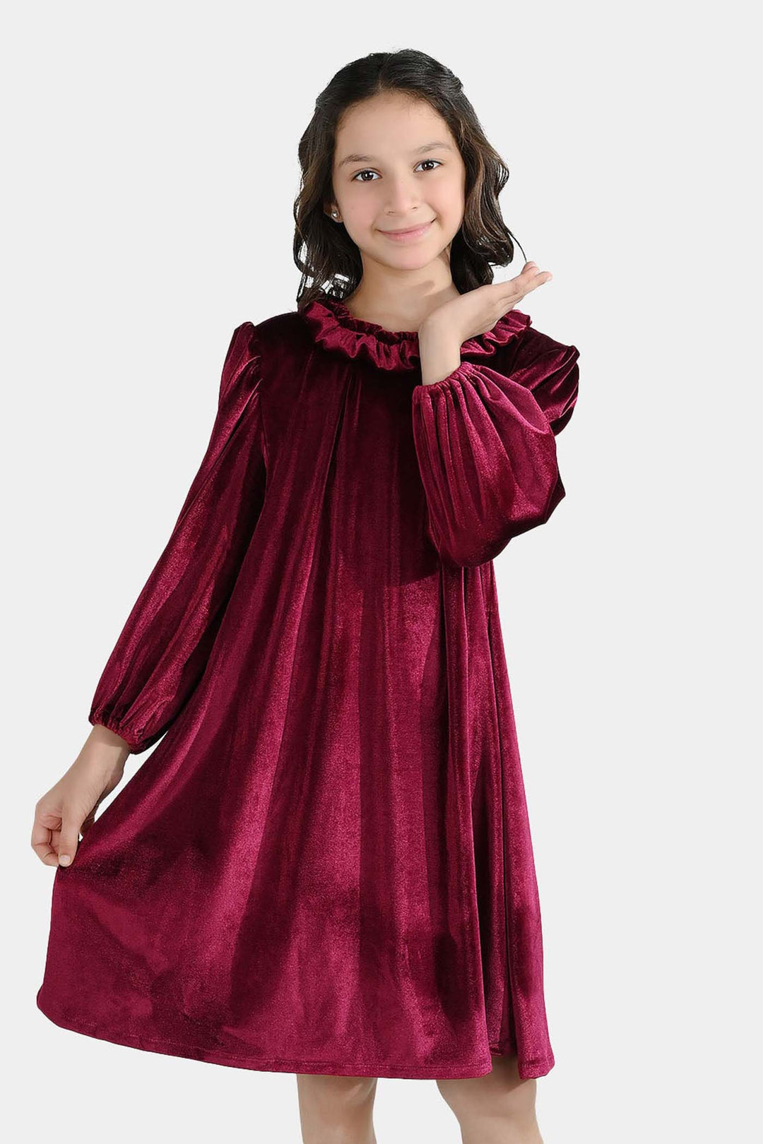 Girls Velvet Casual Frock Dream-MAROON