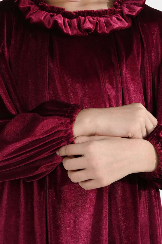 Girls Velvet Casual Frock Dream-MAROON