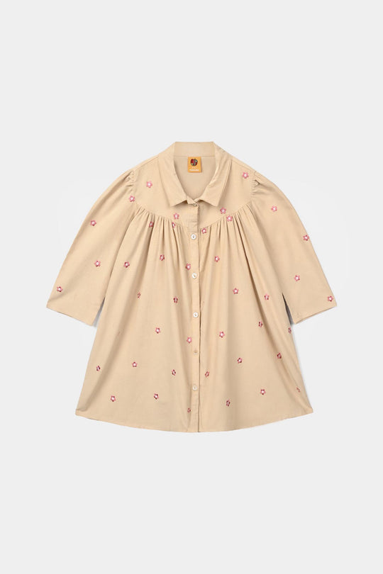 Girls Corduroy Emb Frock Vanilla - BEIGE
