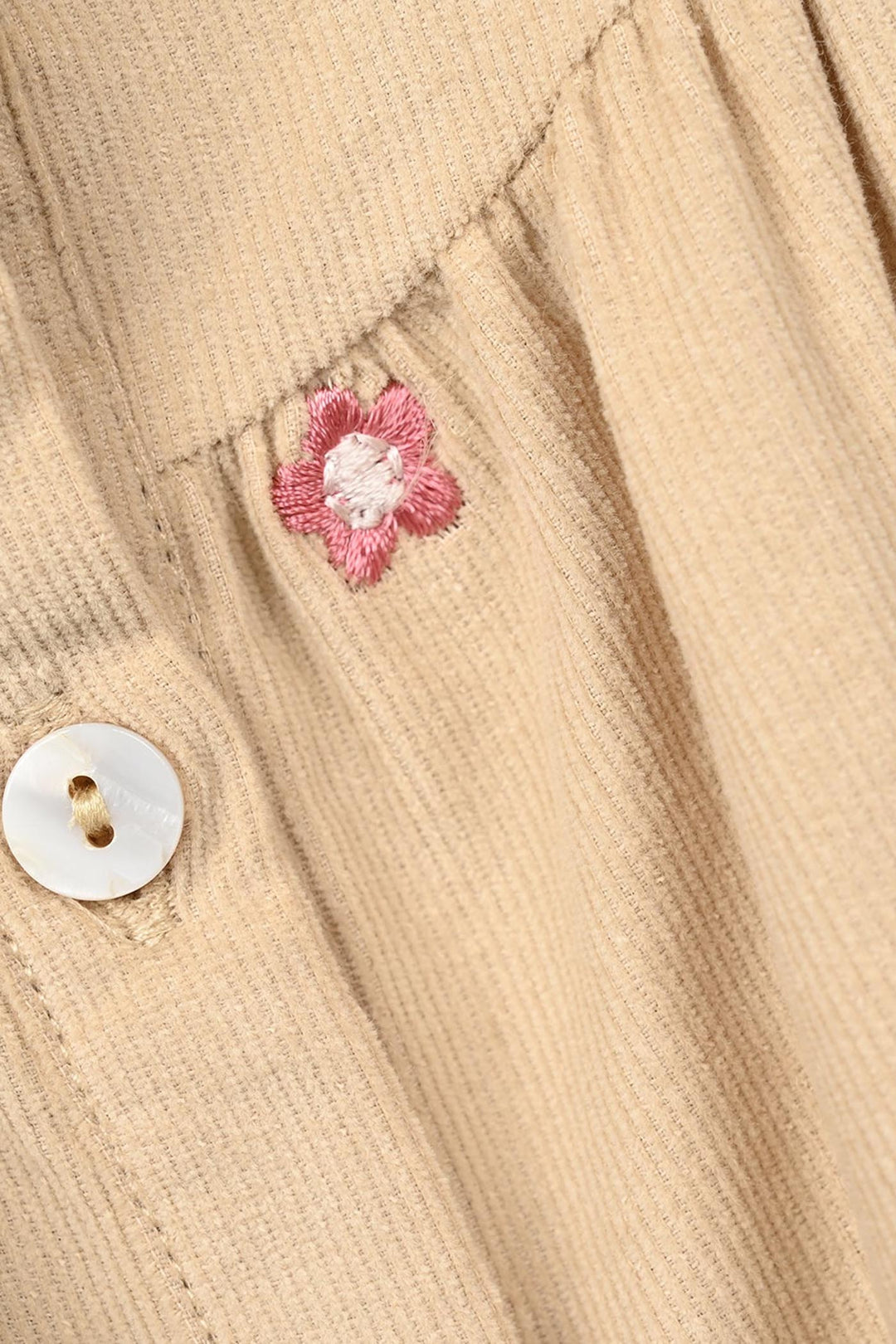 Girls Corduroy Emb Frock Vanilla - BEIGE