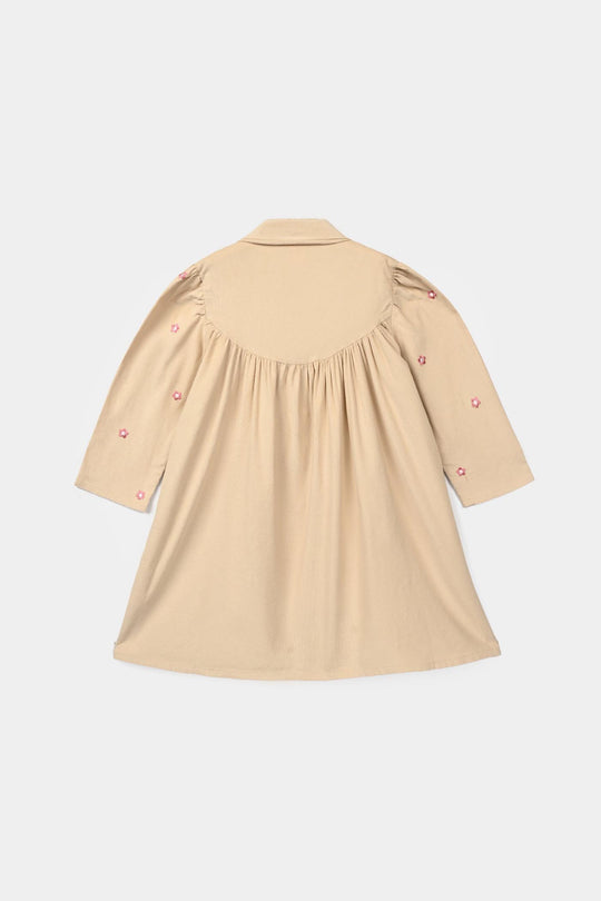 Girls Corduroy Emb Frock Vanilla - BEIGE
