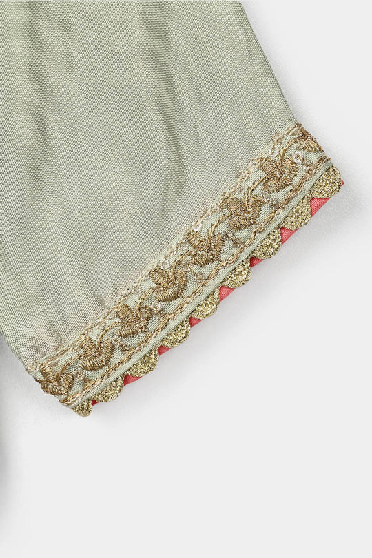 Infant Girls Raw Silk 2 Pcs Boondi - Grape Green