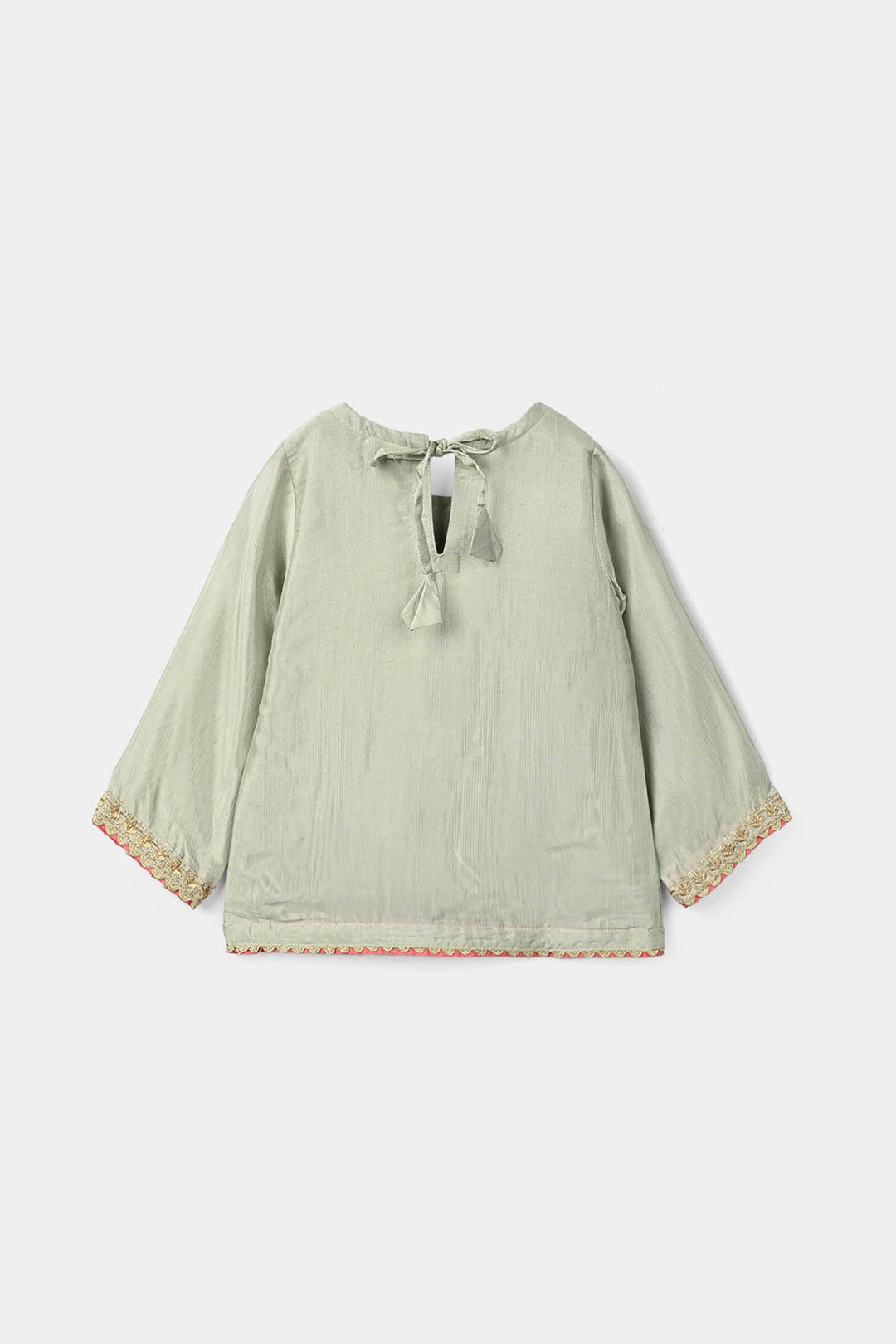 Infant Girls Raw Silk 2 Pcs Boondi - Grape Green