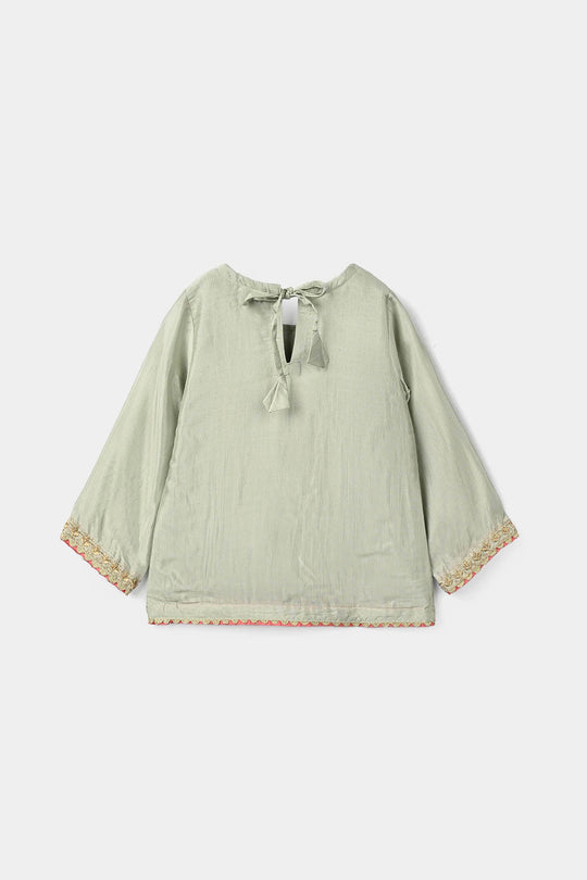 Infant Girls Raw Silk 2 Pcs Boondi - Grape Green