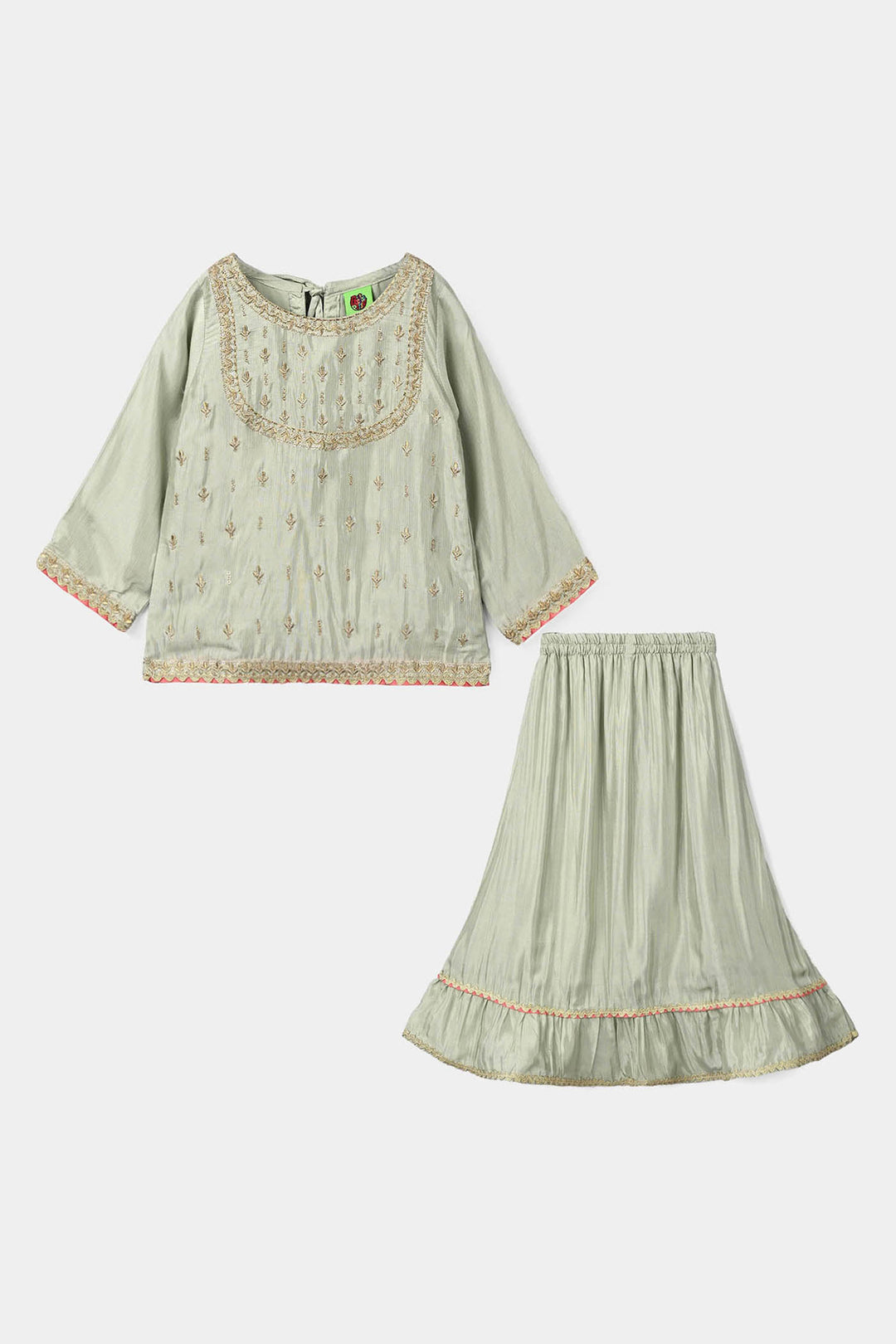 Infant Girls Raw Silk 2 Pcs Boondi - Grape Green