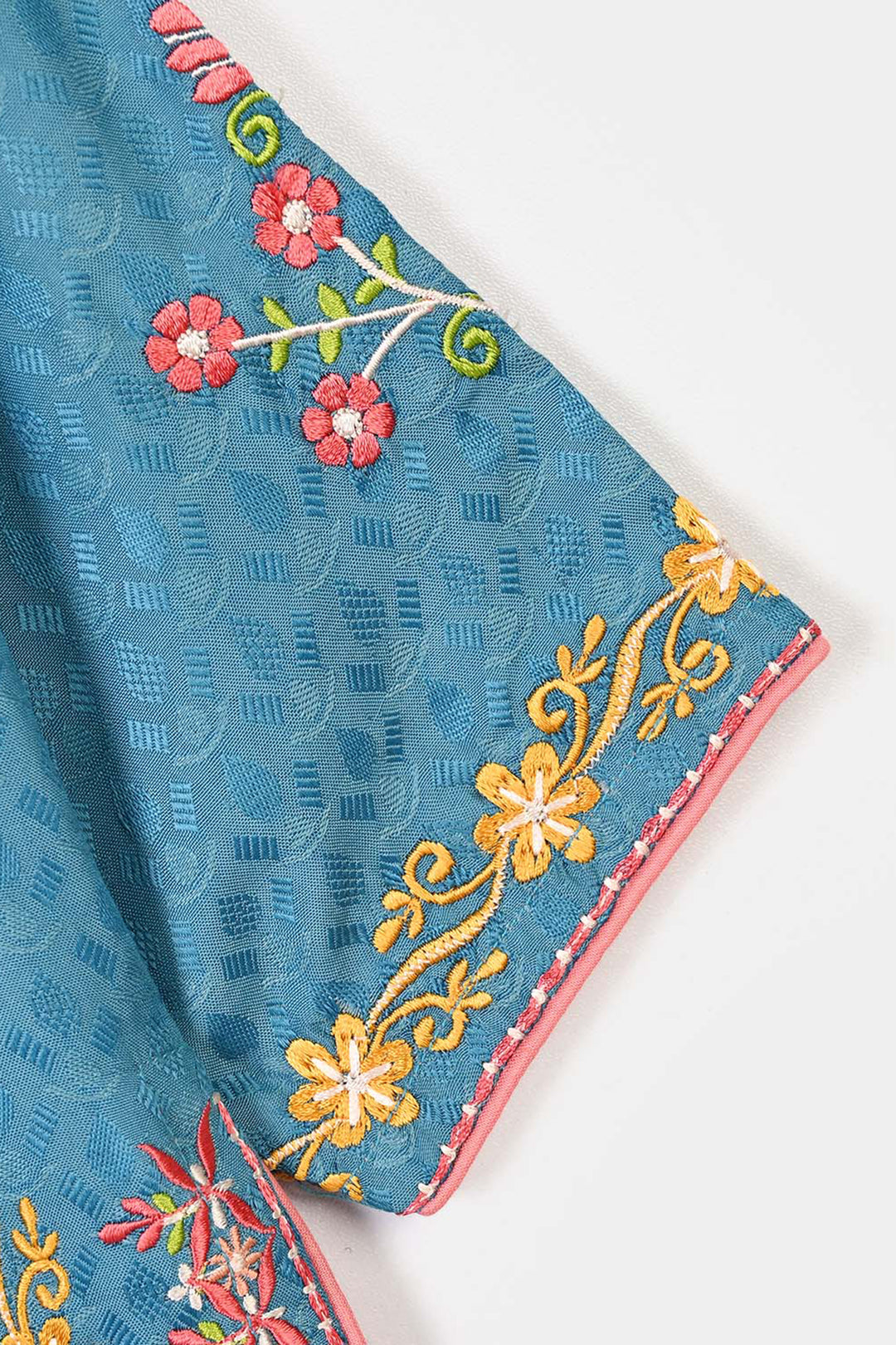 Girls Jacquard Emb 2Pcs Flower Waves-Teal