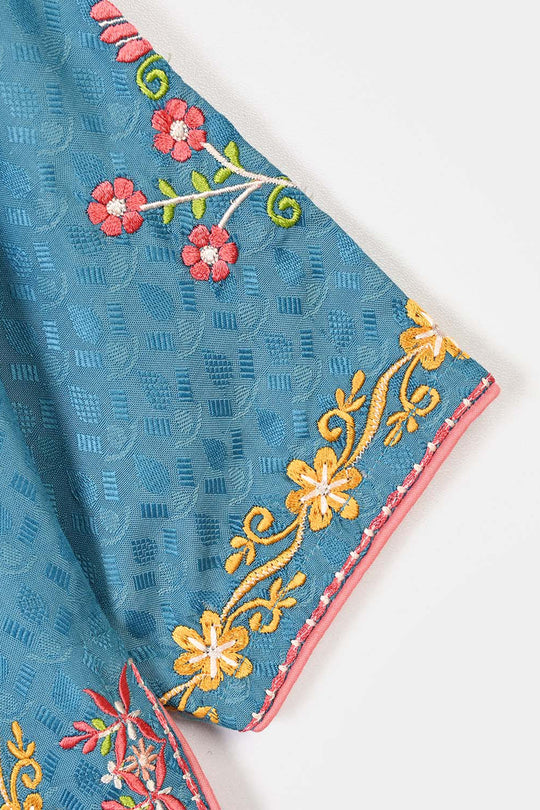Girls Jacquard Emb 2Pcs Flower Waves-Teal