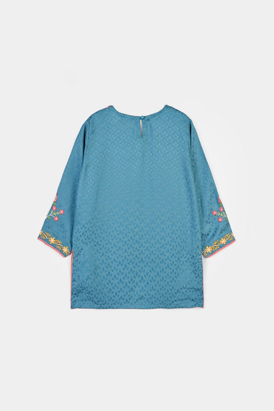 Girls Jacquard Emb 2Pcs Flower Waves-Teal