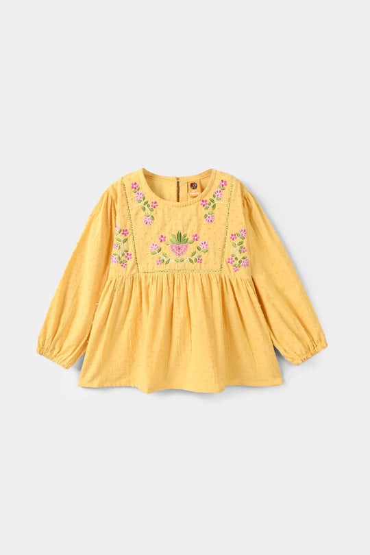 Girls Cotton Brochia Embroidered Top Sunny - Yellow